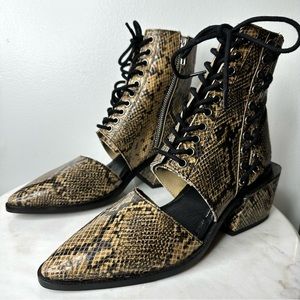 NEW Free People Snake Print Lace up Cutout Booties size 36.5